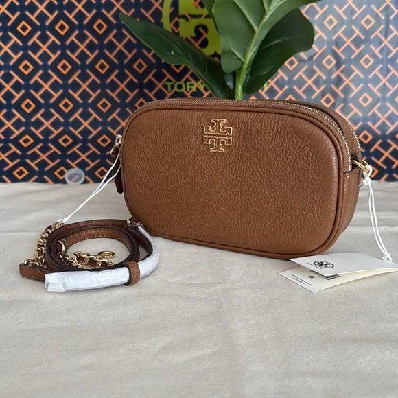 NWT , Tory Burch Britten camera Brown and gold  Leather Crossbody Bag - Picture 4 of 15